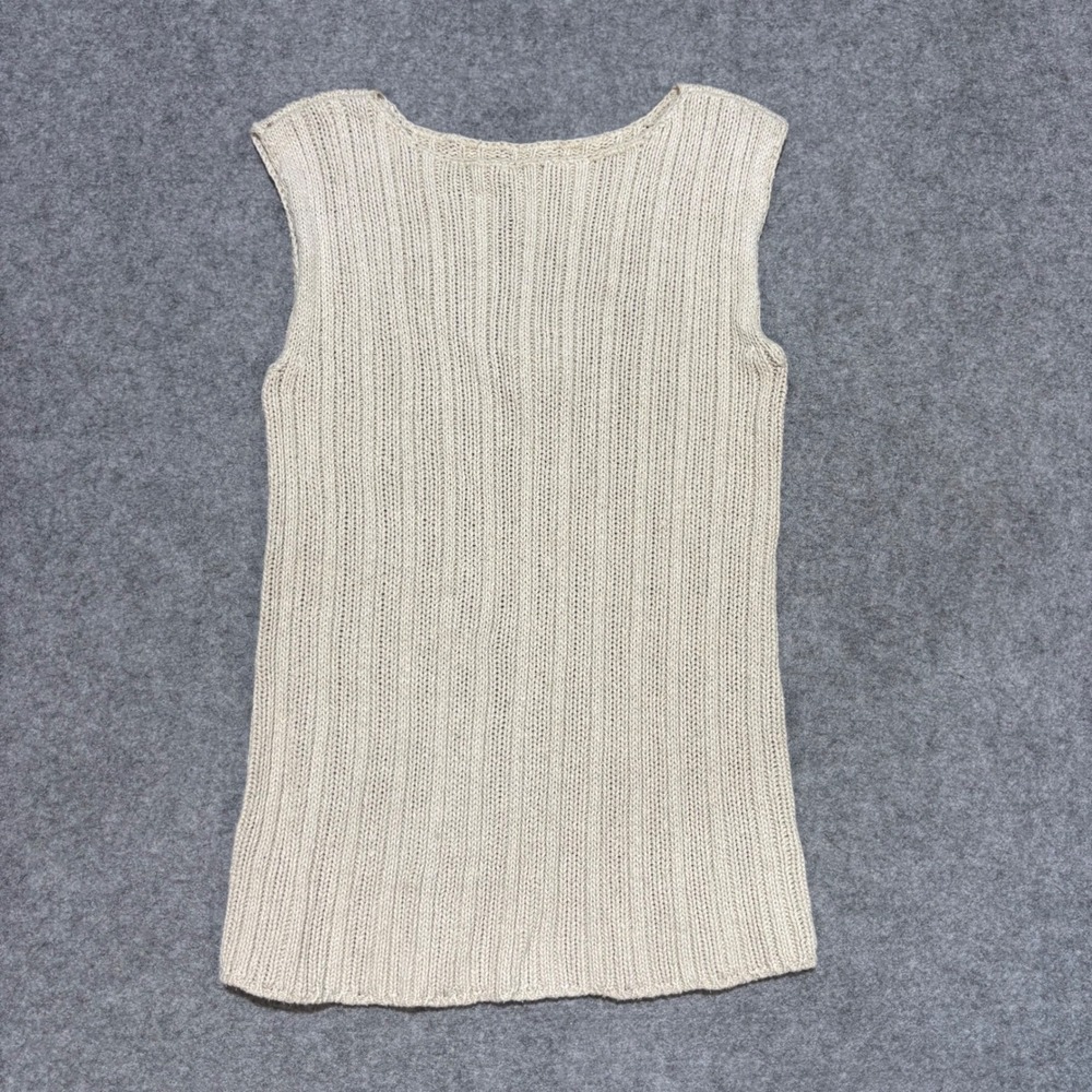 Hunt Club Silk Linen Cotton Ribbed Knit Sleeveless Sweater Tank Cream Large